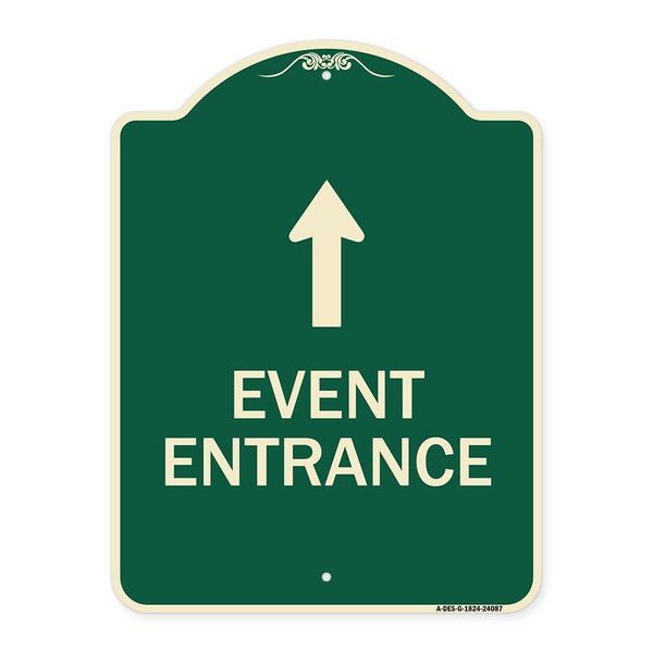 Event Entrance With Up Arrow Heavy-Gauge Aluminum Architectural Sign, 24" H, G-1824-24087